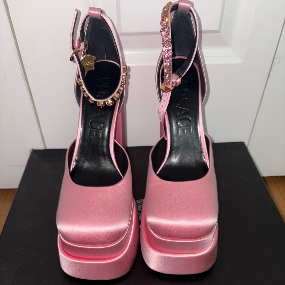 Versace Pink Satin Platform Shoes